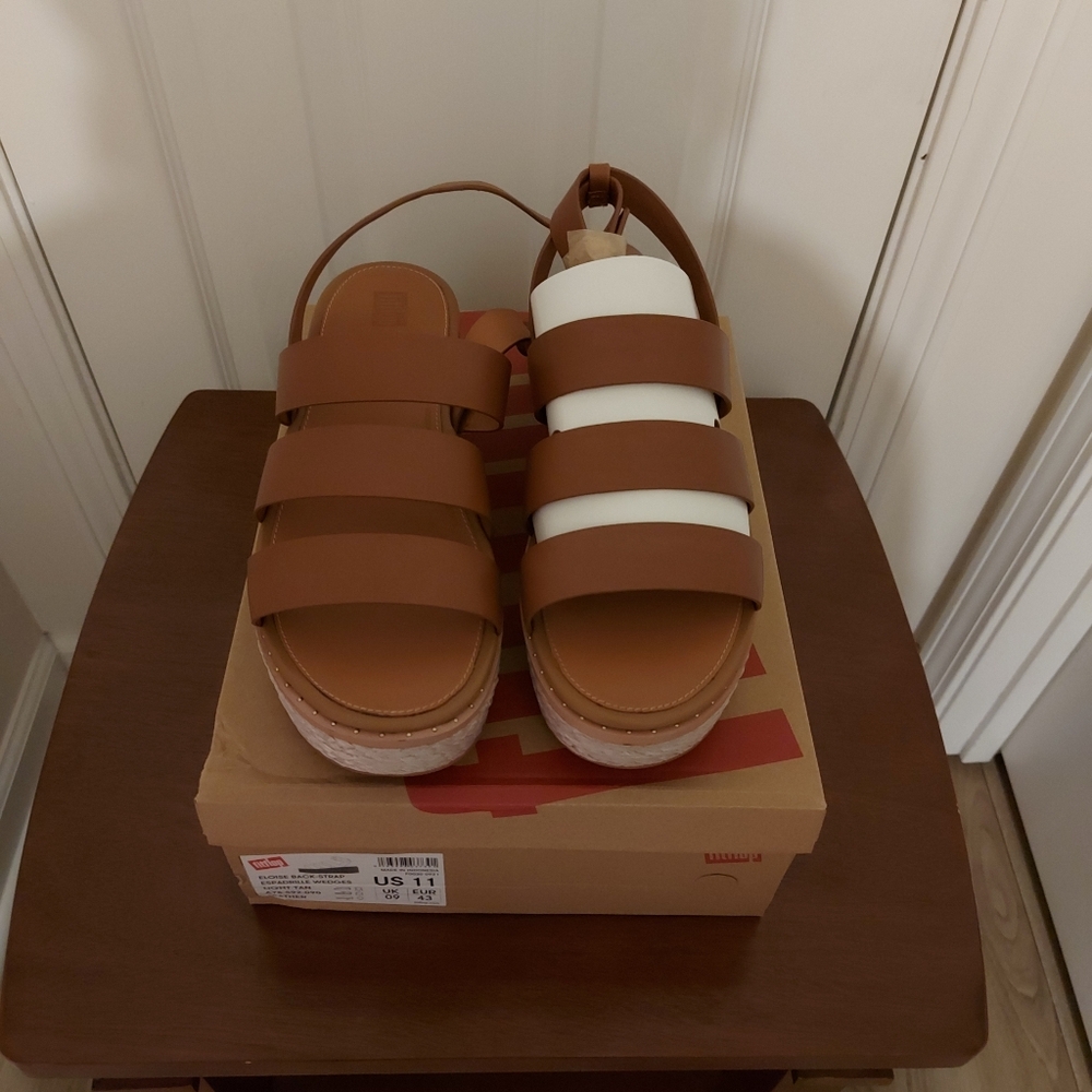 Fitflop Eloise Backstrap Espadrille Wedges Light Tan Leather